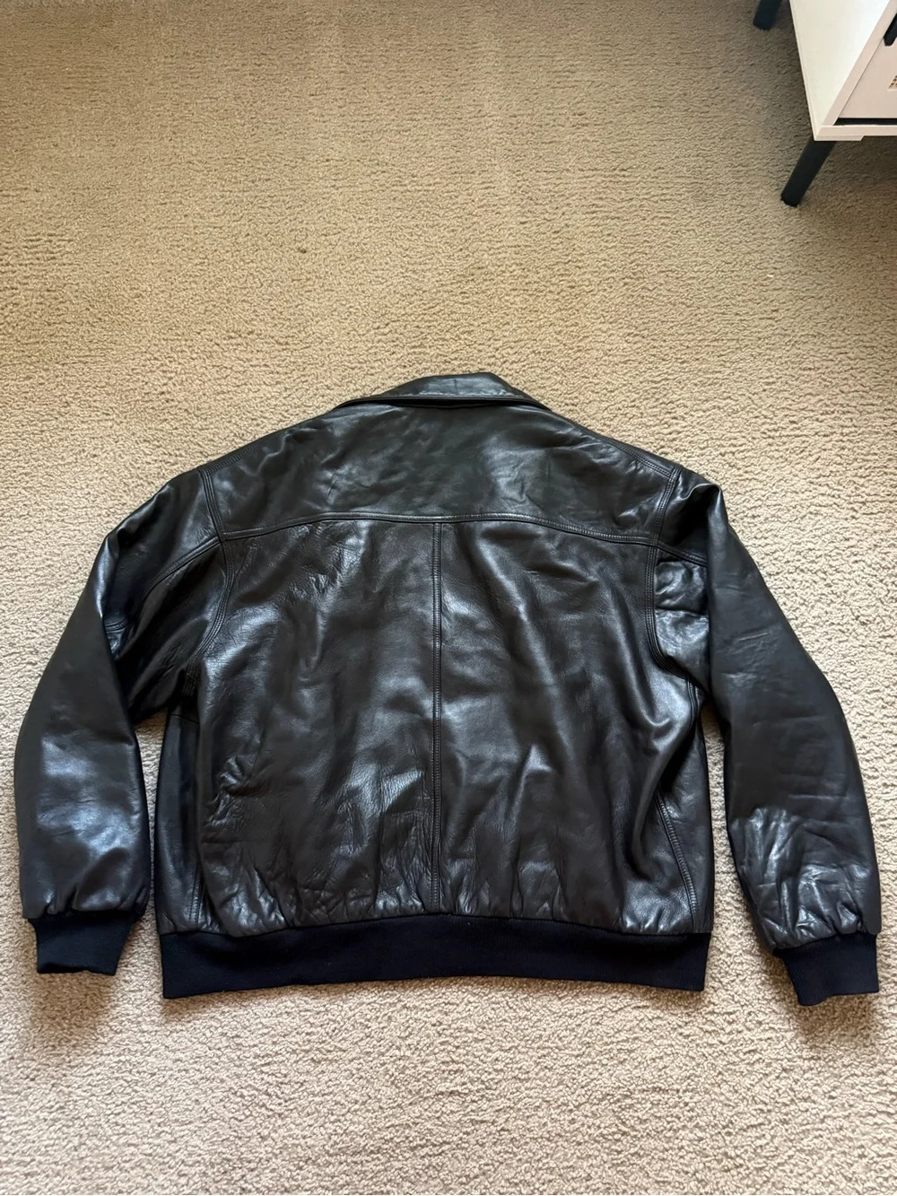Faconnable Men's Black Leather Bomber Jacket